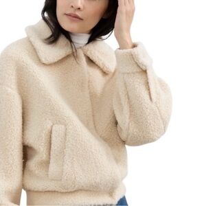 & Other Stories Faux Shearling Teddy Jacket Cream Cozy Bomber Size 6
